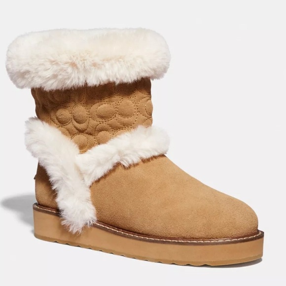 Coach Shoes - COACH IZZIE Boots Size‎ 9 Signature Midcalf Suede Faux Fur FG4597